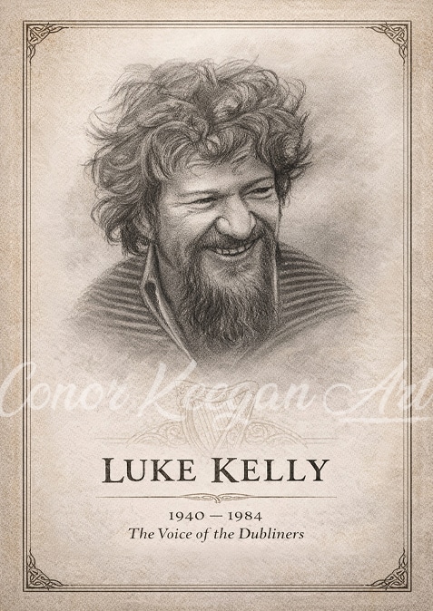 Dubliners Luke Kelly Portrait Art Print Gift – Irish Folk Legend Portrait Present